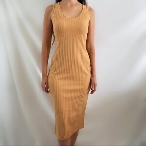 Vintage 90s ribbed bodycon orange dress new with tags deadstock midi slit basic
